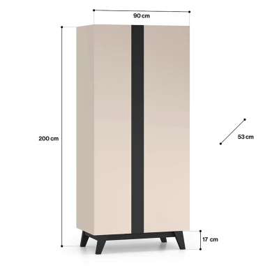 VÝPRODEJ - Šatní skříň 90 cm CHARLOTTE - kašmír / černá