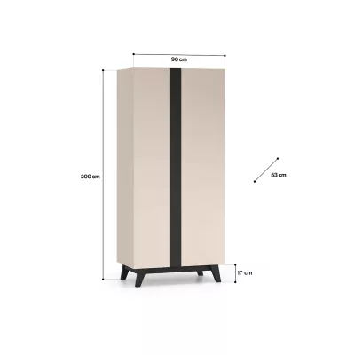 VÝPRODEJ - Šatní skříň 90 cm CHARLOTTE - kašmír / černá