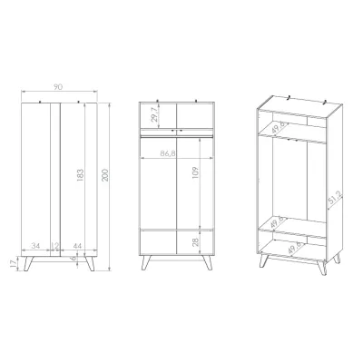 VÝPRODEJ - Šatní skříň 90 cm CHARLOTTE - kašmír / černá