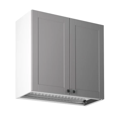 Horní kuchyňská skříňka s odkapávačem LUMEA - šířka 80 cm, šedá / bílá