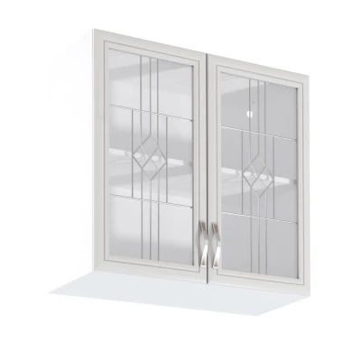 Horní prosklená skříňka SILVARA - šířka 80 cm, borovice andersen / bílá