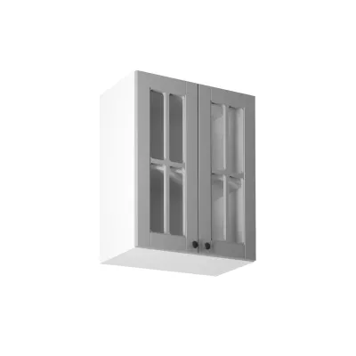Horní prosklená skříňka LUMEA - šířka 60 cm, šedá / bílá
