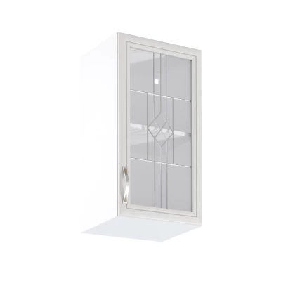 Horní prosklená skříňka SILVARA - šířka 40 cm, borovice andersen / bílá, pravé provedení