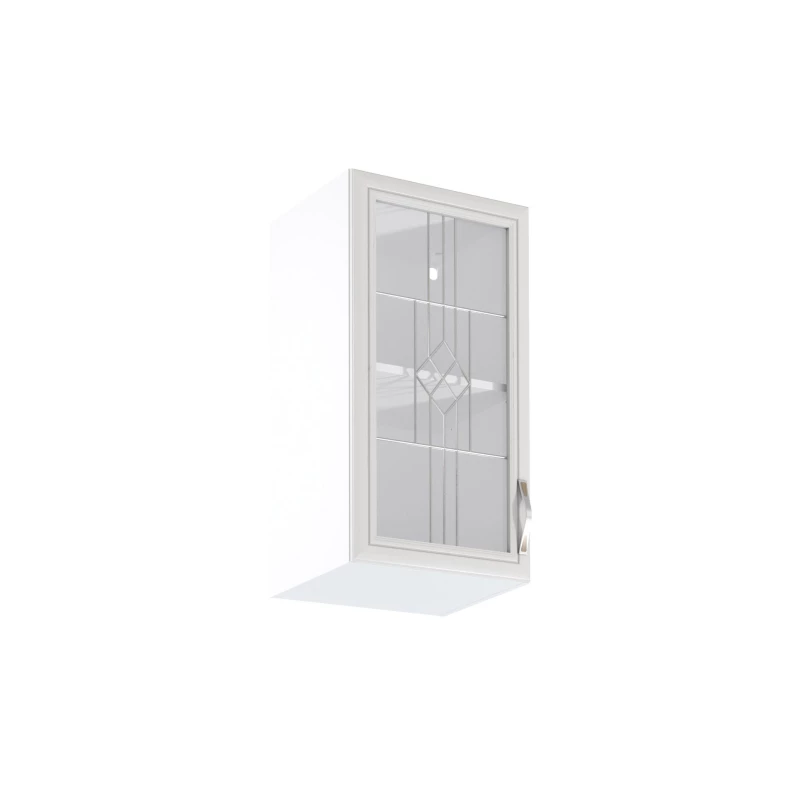 Horní prosklená skříňka SILVARA - šířka 40 cm, borovice andersen / bílá, levé provedení