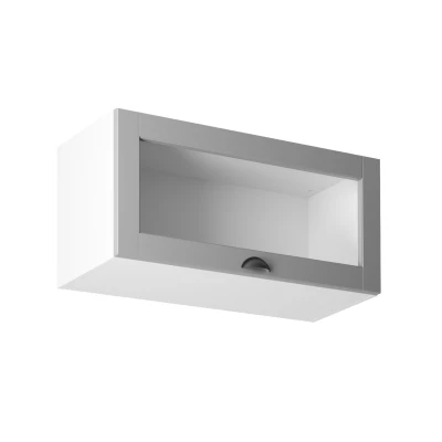 Horní prosklená skříňka s výklopnými dvířky LUMEA - šířka 80 cm, šedá / bílá