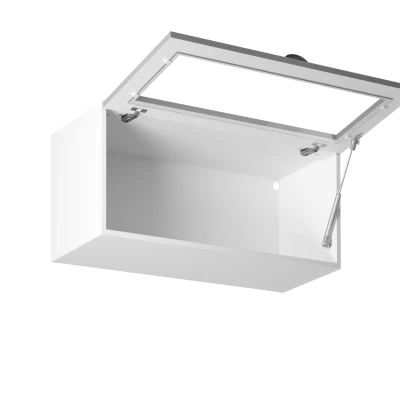 Horní prosklená skříňka s výklopnými dvířky LUMEA - šířka 80 cm, šedá / bílá
