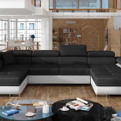 Velká sedačka do U do obýváku ISABEAU - černá / bílá, levý roh