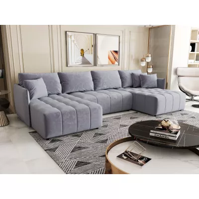 Rozkládací sedací souprava do U VELVETA - šedomodrá