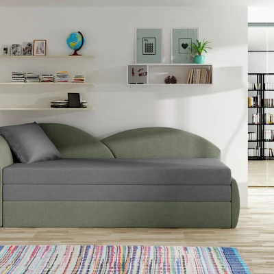 Rozkládací válenda s úložným prostorem 80x180 RESTARA - šedá / zelená, levá