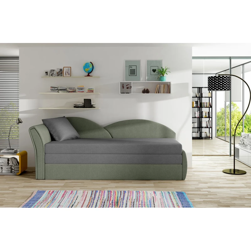 Rozkládací válenda s úložným prostorem 80x180 RESTARA - šedá / zelená, levá