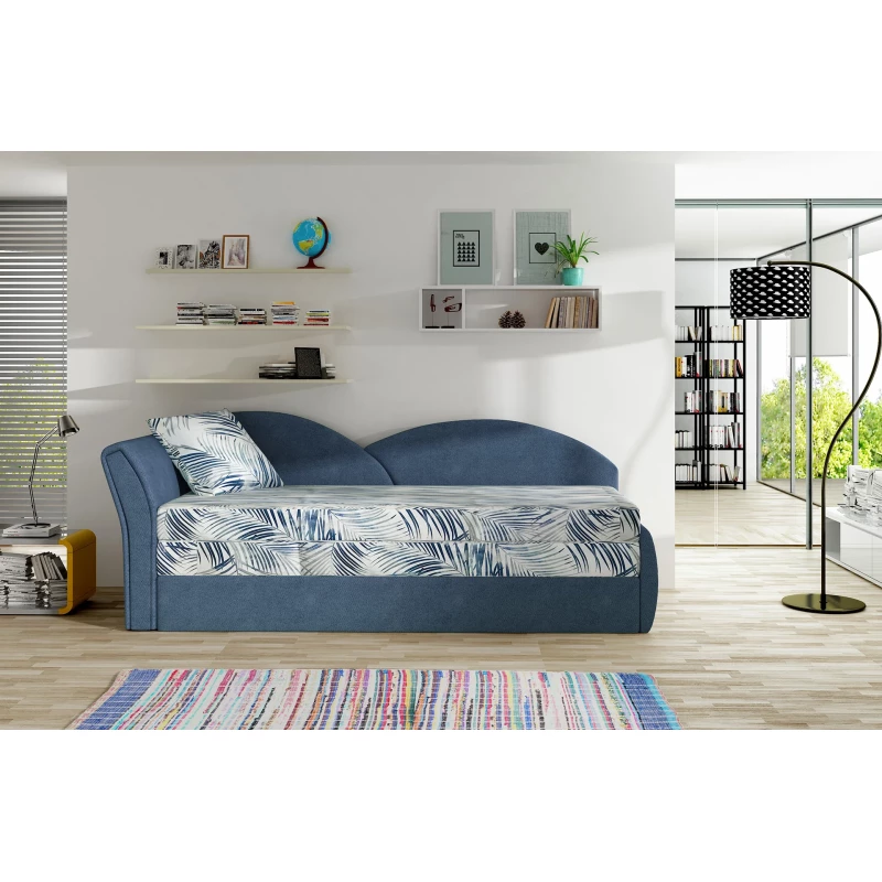 Rozkládací válenda s úložným prostorem 80x180 RESTARA - vzorovaná / modrá, levá