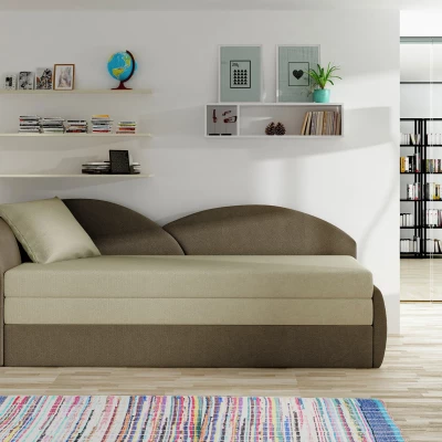 Rozkládací válenda s úložným prostorem 80x180 RESTARA - béžová / tmavě hnědá, levá