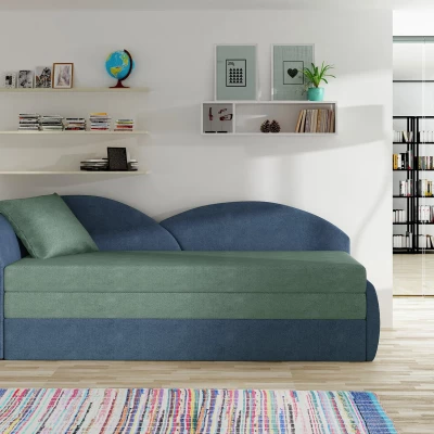 Rozkládací válenda s úložným prostorem 80x180 RESTARA - světle zelená, modrá / levá