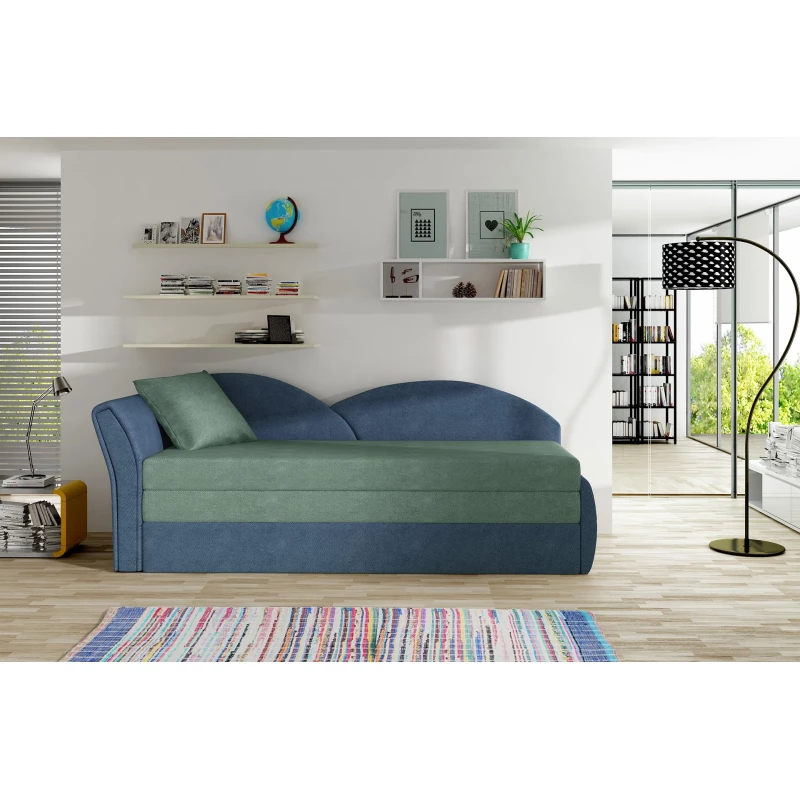 Rozkládací válenda s úložným prostorem 80x180 RESTARA - světle zelená, modrá / levá