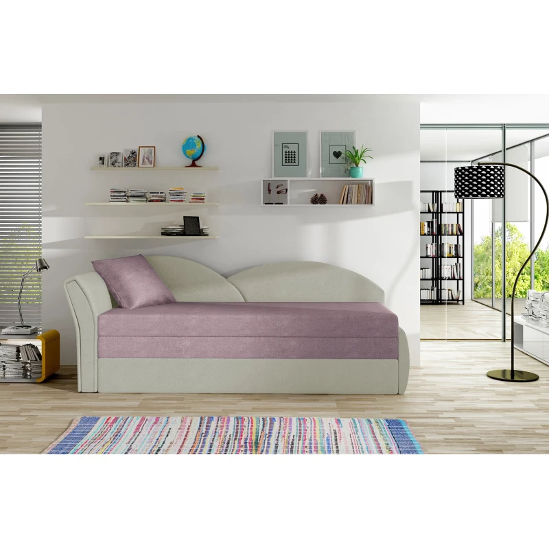 Rozkládací válenda s úložným prostorem 80x180 RESTARA - růžová / šedá, levá