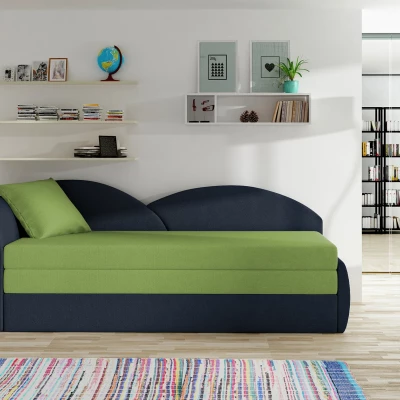 Rozkládací válenda s úložným prostorem 80x180 RESTARA - zelená / tmavě modrá, levá