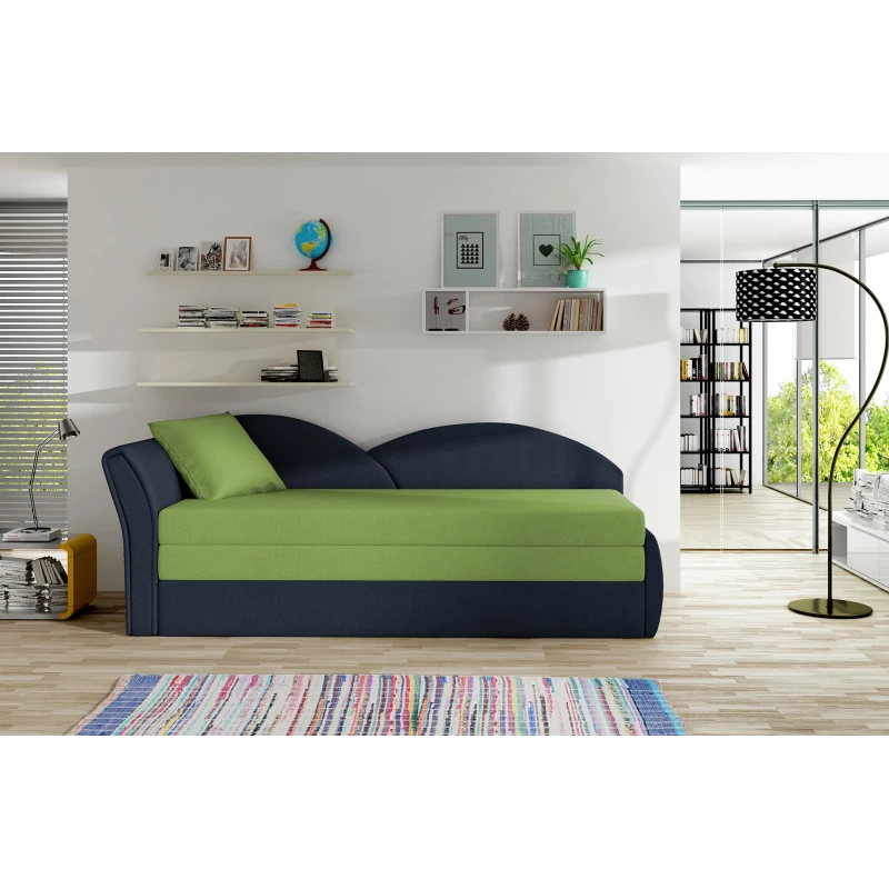 Rozkládací válenda s úložným prostorem 80x180 RESTARA - zelená / tmavě modrá, levá