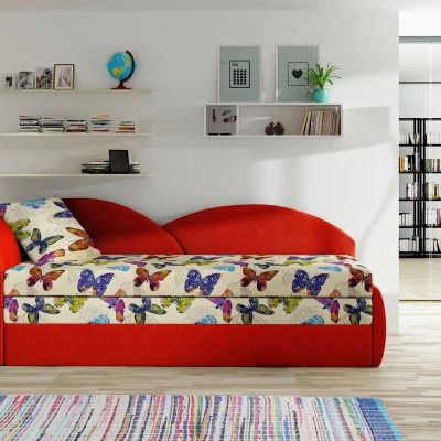 Rozkládací válenda s úložným prostorem 80x180 RESTARA - vzorovaná / červená, levá
