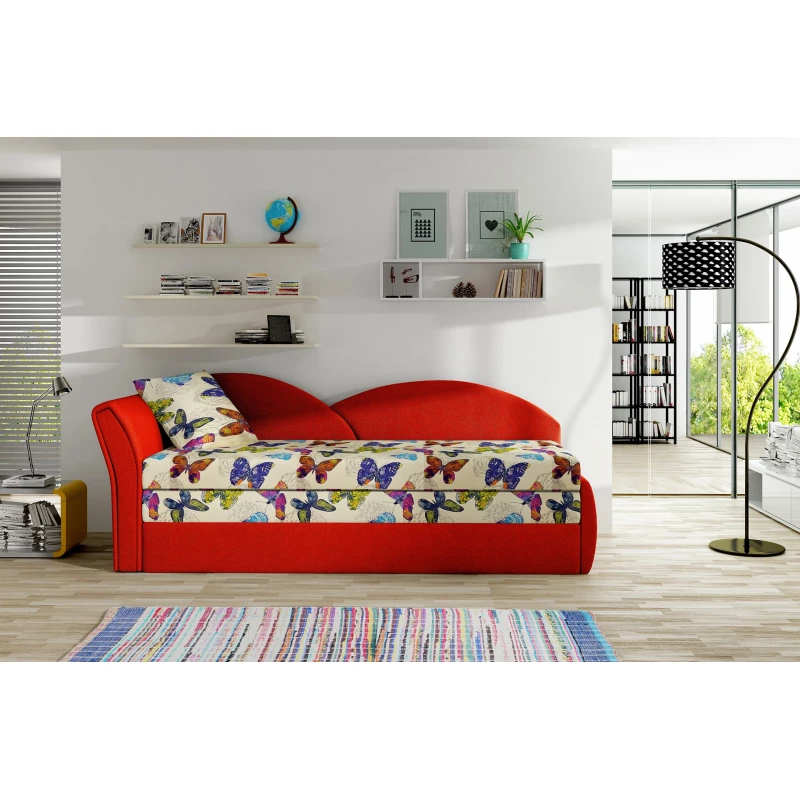 Rozkládací válenda s úložným prostorem 80x180 RESTARA - vzorovaná / červená, levá