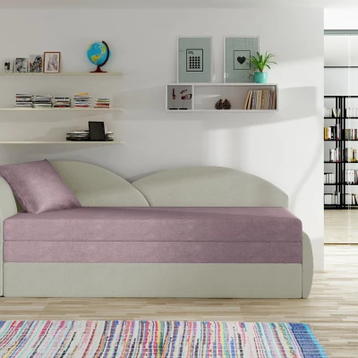 Rozkládací válenda s úložným prostorem 80x180 RESTARA - světle růžová / béžová, levá