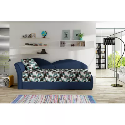 Rozkládací válenda s úložným prostorem 80x180 RESTARA - vzorovaná / tmavě modrá, levá