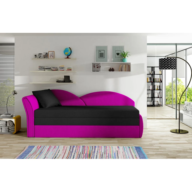 Rozkládací válenda s úložným prostorem 80x180 RESTARA - černá / růžová, levá