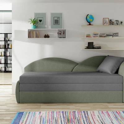 Rozkládací válenda s úložným prostorem 80x180 RESTARA - šedá / zelená, pravá