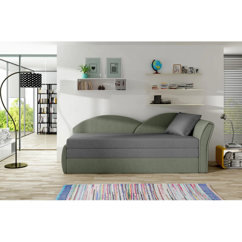 Rozkládací válenda s úložným prostorem 80x180 RESTARA - šedá / zelená, pravá