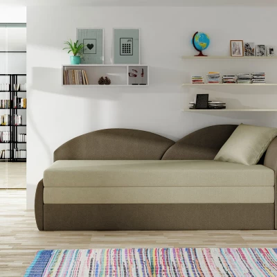 Rozkládací válenda s úložným prostorem 80x180 RESTARA - béžová / tmavě hnědá, pravá