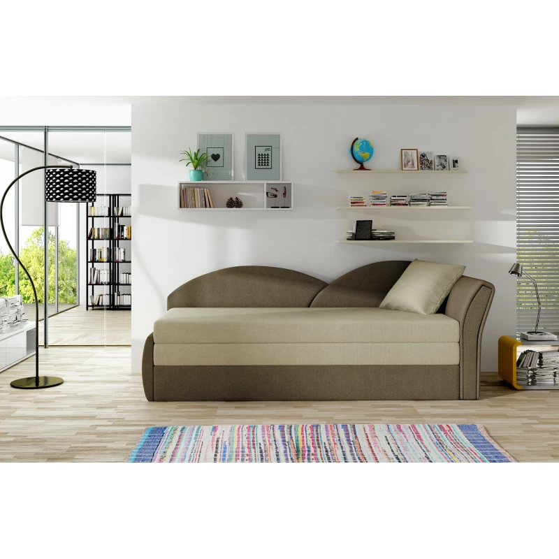 Rozkládací válenda s úložným prostorem 80x180 RESTARA - béžová / tmavě hnědá, pravá