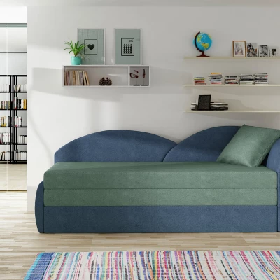 Rozkládací válenda s úložným prostorem 80x180 RESTARA - světle zelená, modrá / pravá