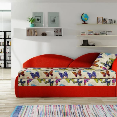 Rozkládací válenda s úložným prostorem 80x180 RESTARA - vzorovaná / červená, pravá