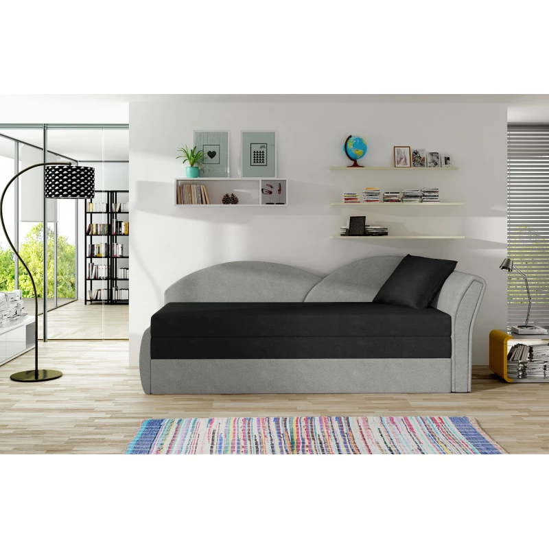 Rozkládací válenda s úložným prostorem 80x180 RESTARA - černá / světle šedá, pravá