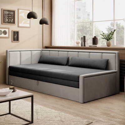 Rozkládací válenda s úložným prostorem 75x200 SLORA - tmavě šedá / světle šedá, levé provedení