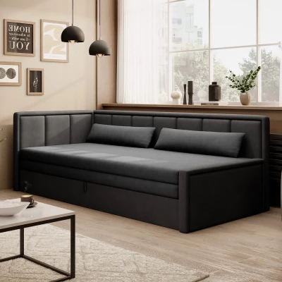 Rozkládací válenda s úložným prostorem 75x200 SLORA - tmavě šedá / černá, levé provedení