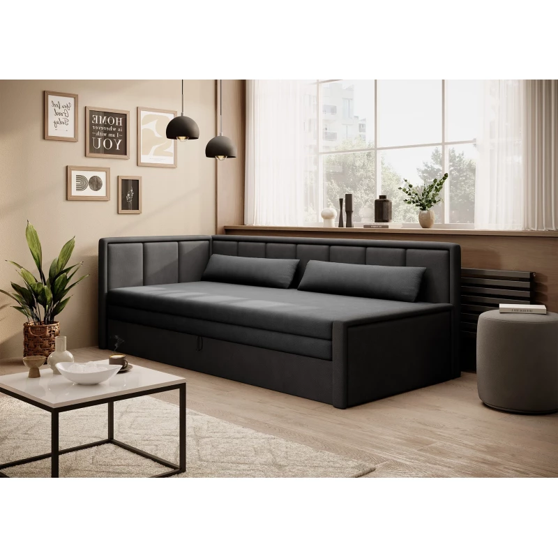 Rozkládací válenda s úložným prostorem 75x200 SLORA - tmavě šedá / černá, levé provedení