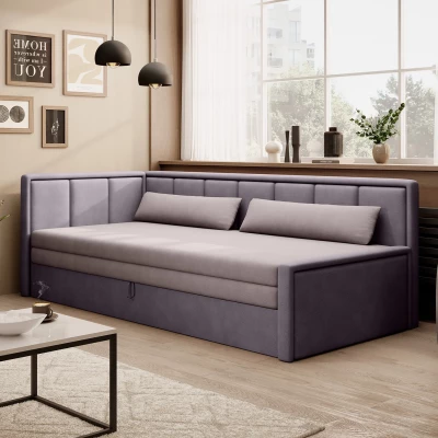 Rozkládací válenda s úložným prostorem 75x200 SLORA - růžová / světle fialová, levé provedení