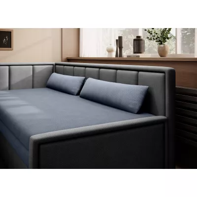 Rozkládací válenda s úložným prostorem 75x200 SLORA - modrá / šedá, levé provedení