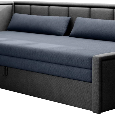 Rozkládací válenda s úložným prostorem 75x200 SLORA - modrá / šedá, levé provedení