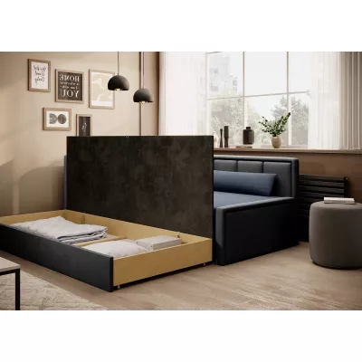 Rozkládací válenda s úložným prostorem 75x200 SLORA - modrá / šedá, levé provedení