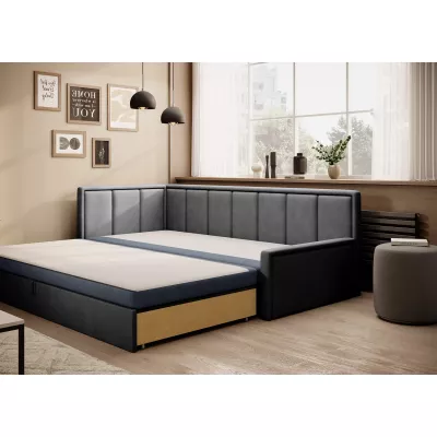 Rozkládací válenda s úložným prostorem 75x200 SLORA - modrá / šedá, levé provedení