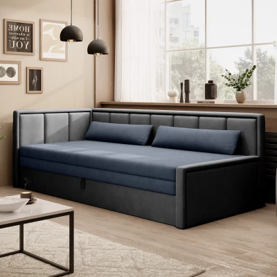 Rozkládací válenda s úložným prostorem 75x200 SLORA - modrá / šedá, levé provedení