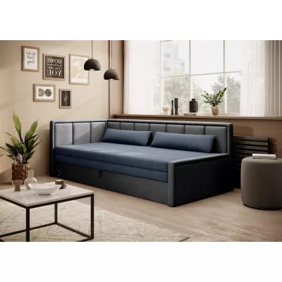 Rozkládací válenda s úložným prostorem 75x200 SLORA - modrá / šedá, levé provedení