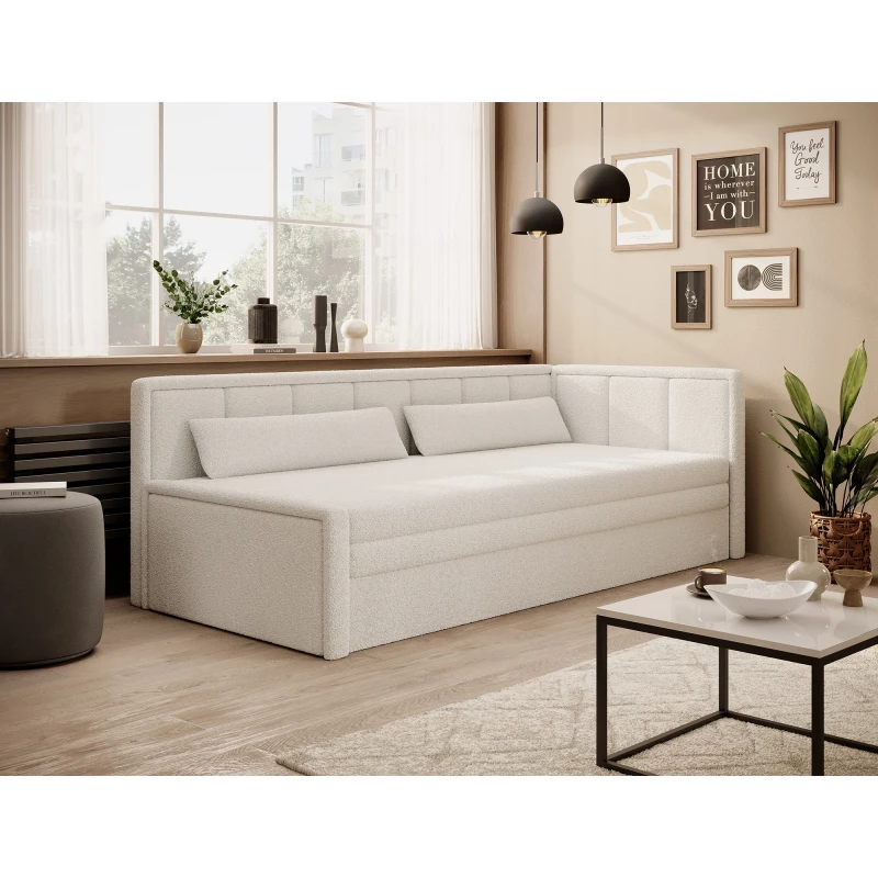 Rozkládací válenda s úložným prostorem 75x200 SLORA - bílá, pravé provedení