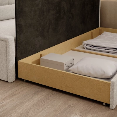 Rozkládací válenda s úložným prostorem 75x200 SLORA - bílá, pravé provedení