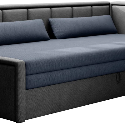 Rozkládací válenda s úložným prostorem 75x200 SLORA - modrá / šedá, pravé provedení