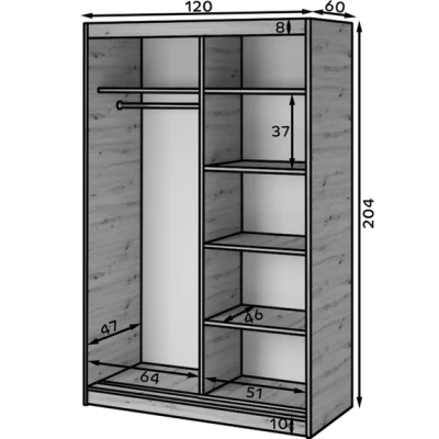 Šatní skříň s posuvnými dveřmi 120 cm ZORIANA - dub artisan