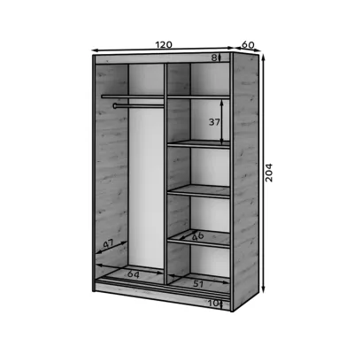 Šatní skříň s posuvnými dveřmi 120 cm ZORIANA - dub artisan
