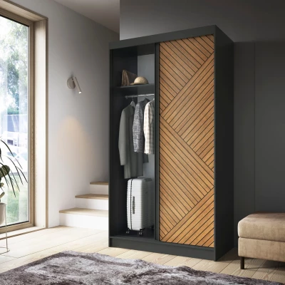 Šatní skříň s posuvnými dveřmi 120 cm VALORA - černá / dub karamel