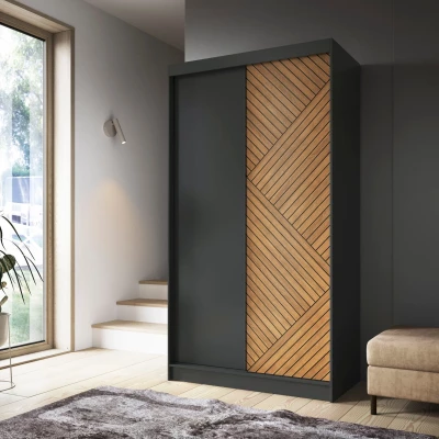 Šatní skříň s posuvnými dveřmi 120 cm VALORA - černá / dub karamel
